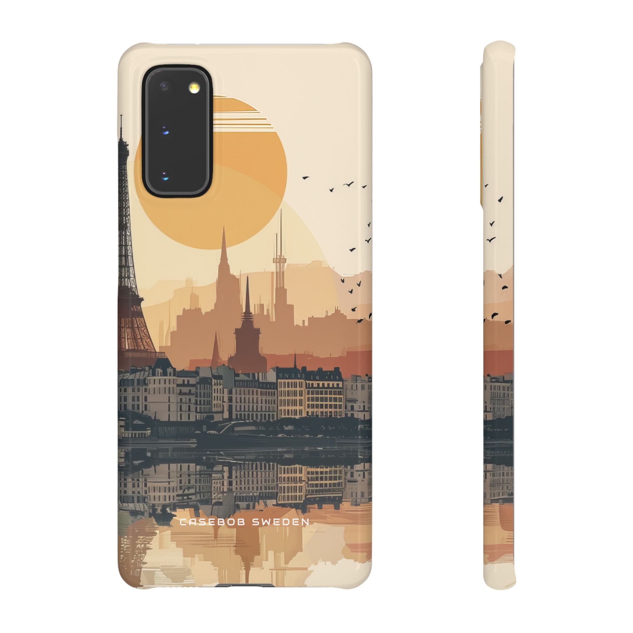 Eiffel Tower Silhouette with Birds and Sun Reflection Samsung S20 - Slim Phone Case