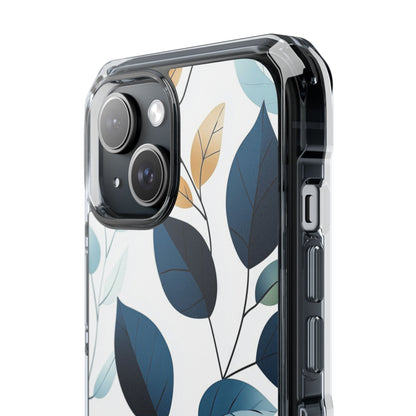 Navy Veined Leaves iPhone 15 Case - Impact