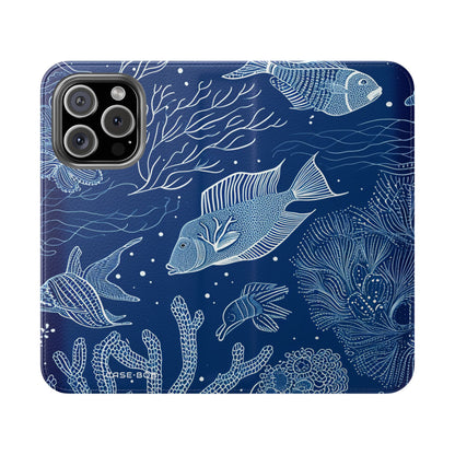 Sininen skaala riutta - iPhone 16 Pro -lompakkokotelo