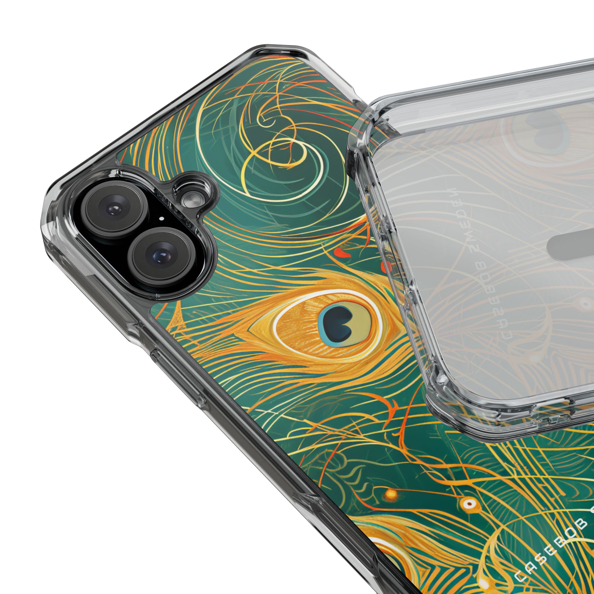 Peacock Elegance in Teal and Gold iPhone 16 - Clear Impact Phone Case