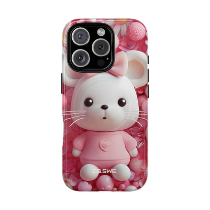 Adorable 3D Rendered White Mouse Plush Toy Floral iPhone 16 - Tough+