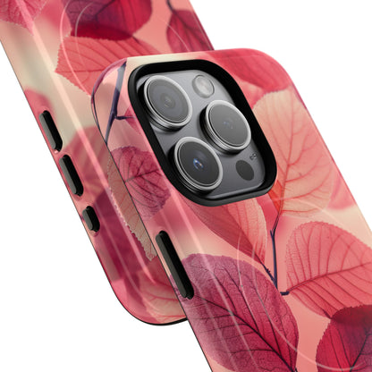 Elegant Pink Leaves iPhone 15 | Tough+ Phone Case