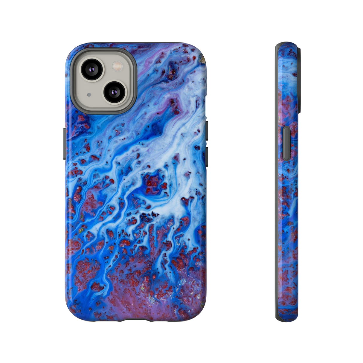 Ice Blue River Ink Art iPhone Case (Protective) iPhone 14 Glossy Phone Case