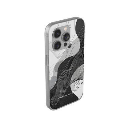 Fluid Rhythms: Monochrome Line Flow iPhone 14 - Flexi Phone Case