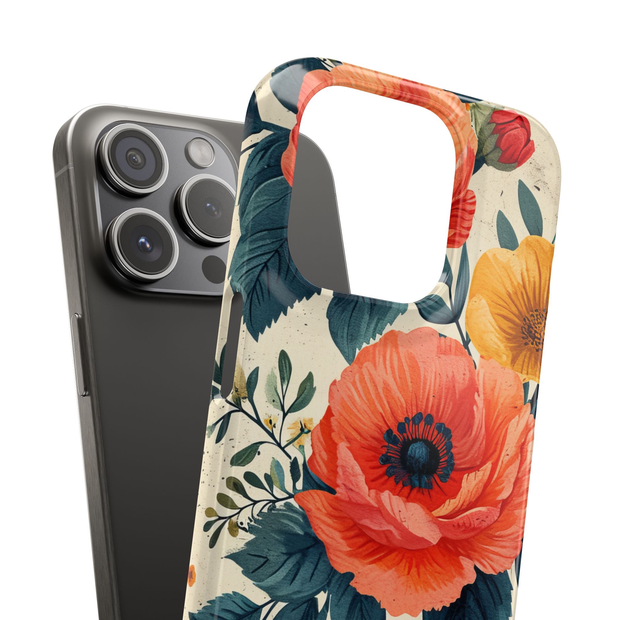 Vibrant Botanical Poppies - Slim iPhone 15 Phone Case