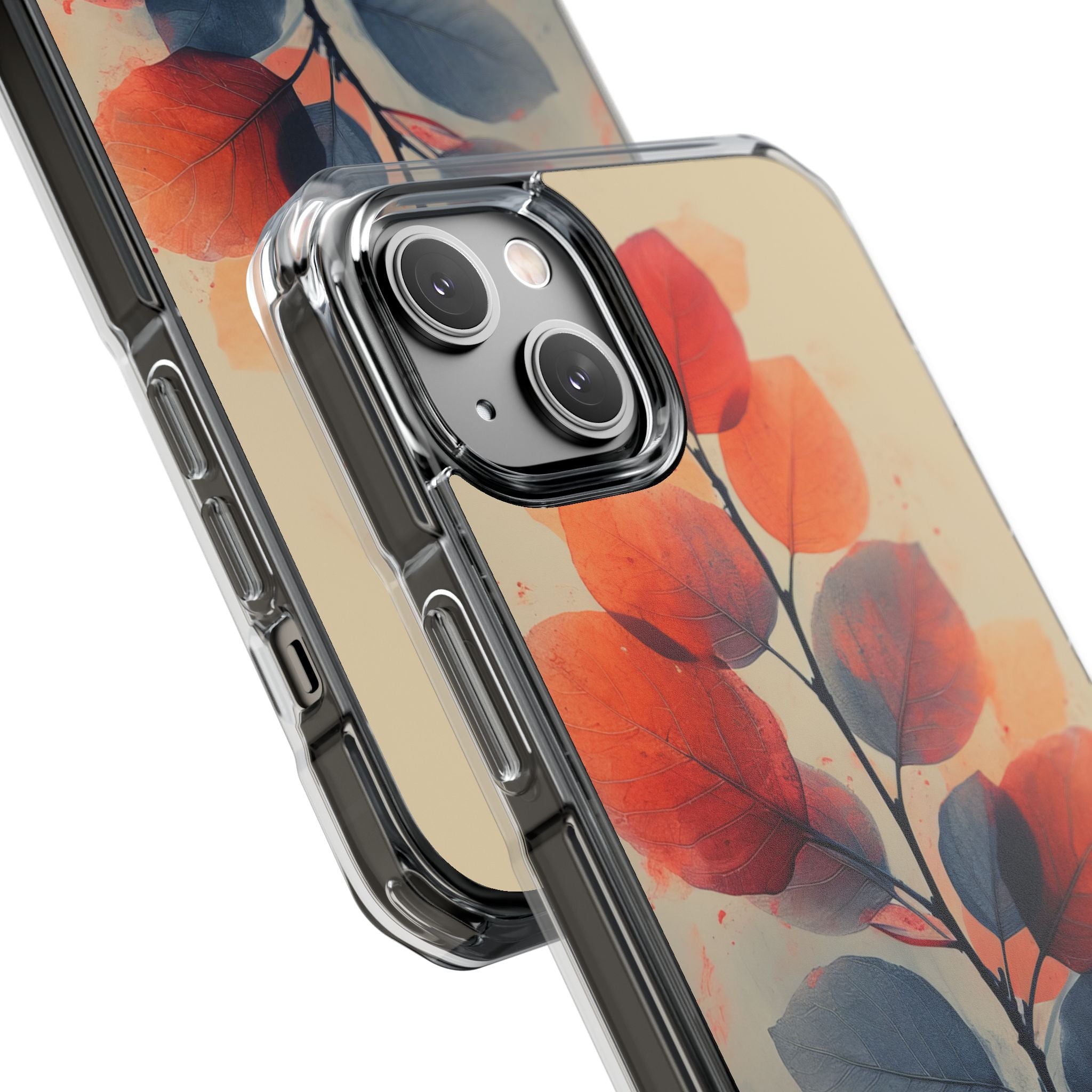 Orange Gray Leaves - Clear Impact iPhone 14 Phone Case