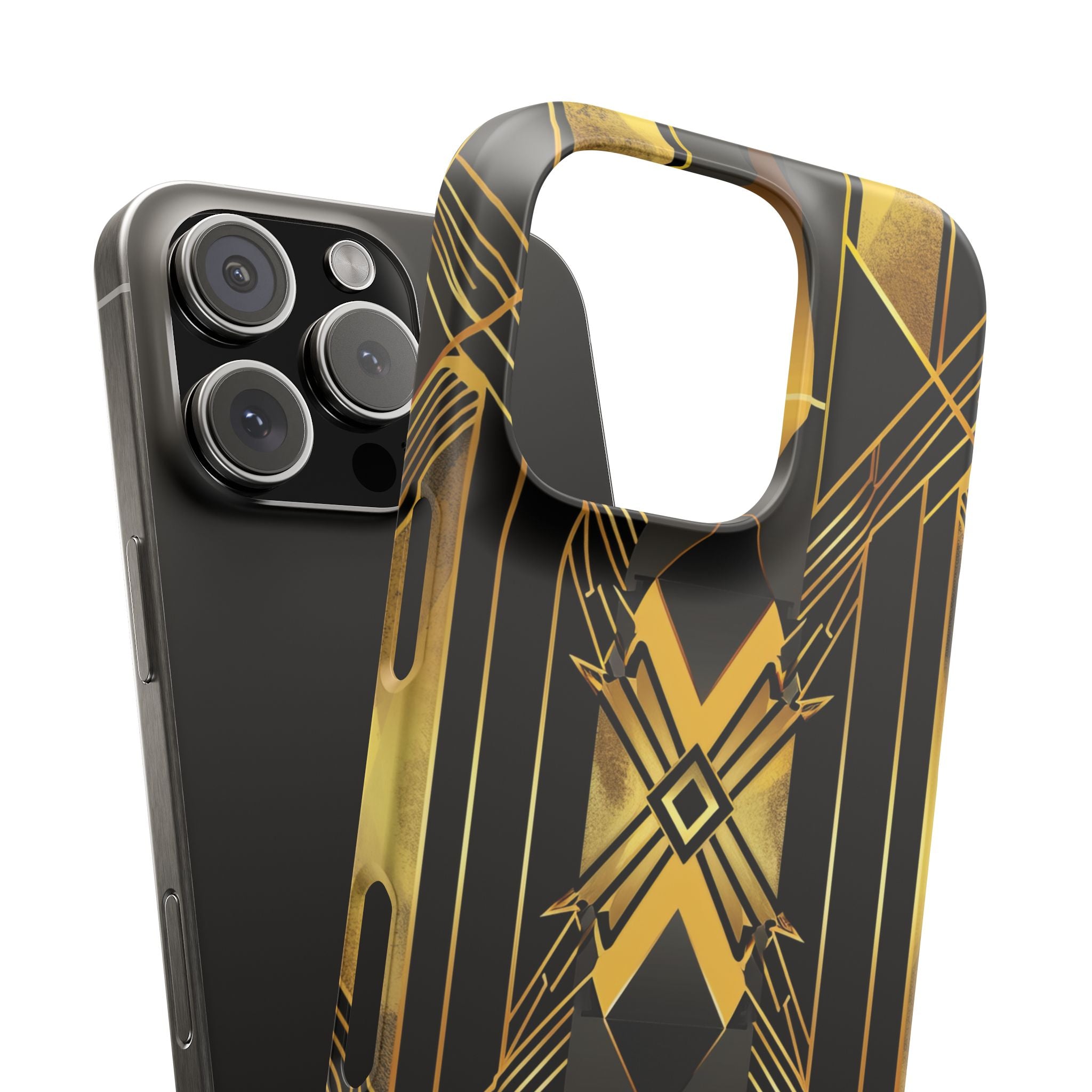 Golden Geometric Elegance iPhone 16 - Slim Phone Case