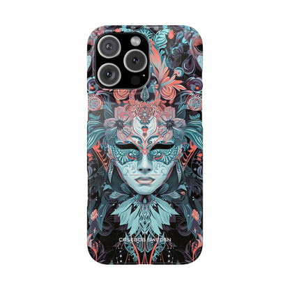 Mystic Teal Coral Mask - Slim iPhone 16 Phone Case