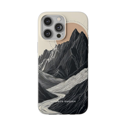 Minimalist Mountain Landscape with Flowing River iPhone 14 - Flexi Phone Case