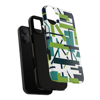 Green Geometry Glide iPhone 16 - Tough Phone Case