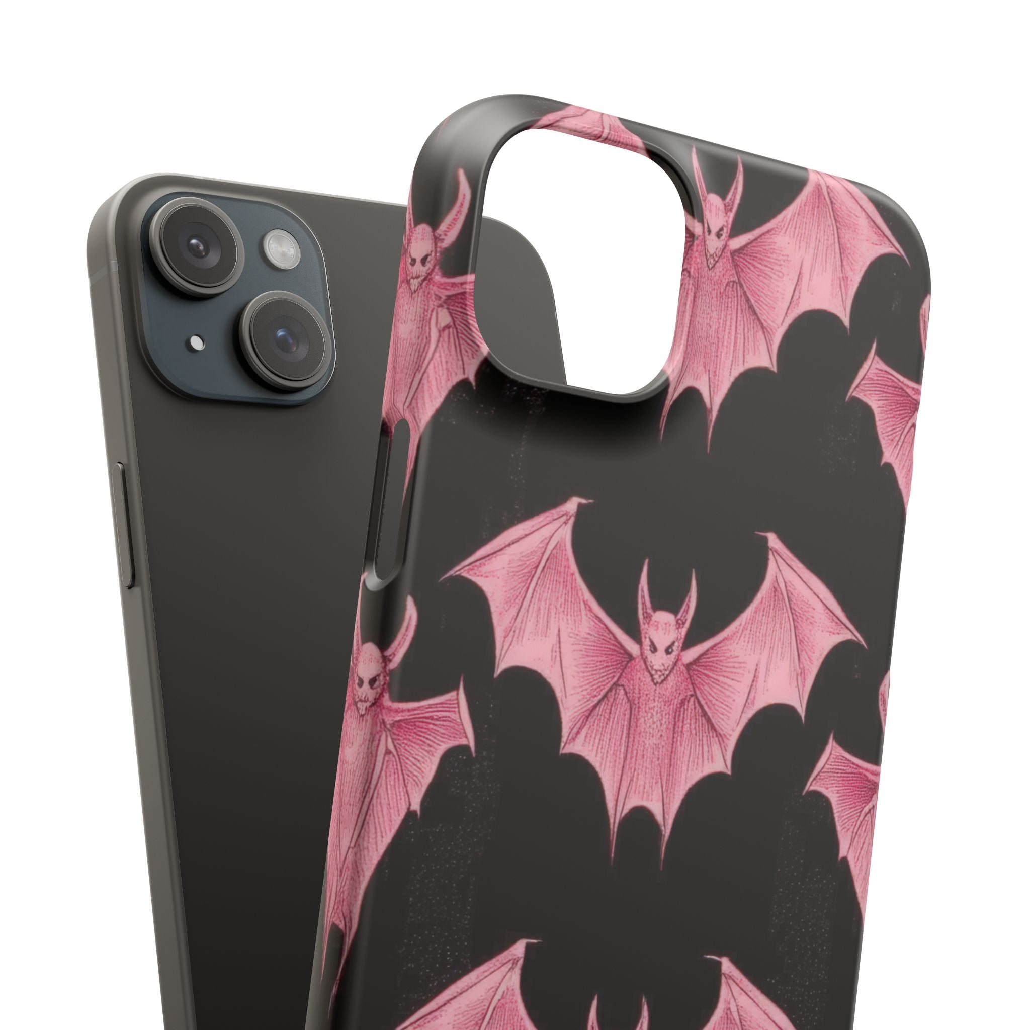 Gothic Pink Bats Aflame iPhone 15 - Slim Phone Case