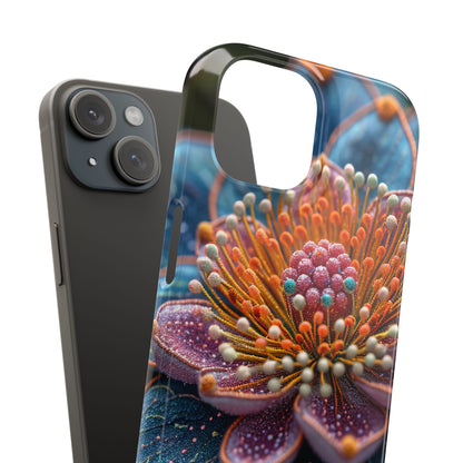 Blue-Orange Floral Swirl - Slim iPhone 15 Phone Case