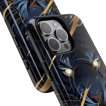 Fierce Blue Tiger Face Glowing Eyes iPhone 15 - Tough+
