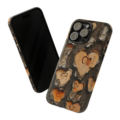 Carved Heart Trees & Initials - Protective Phone Case