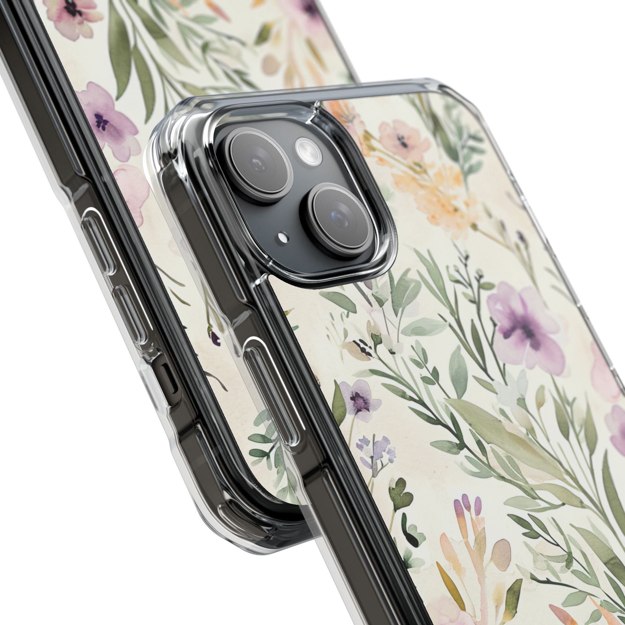 Soft Green Lavender Floral Pattern - Clear Impact iPhone 15 Phone Case