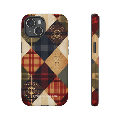 Rustic Geometric Patchwork Harmony iPhone 15 - Tough Phone Case