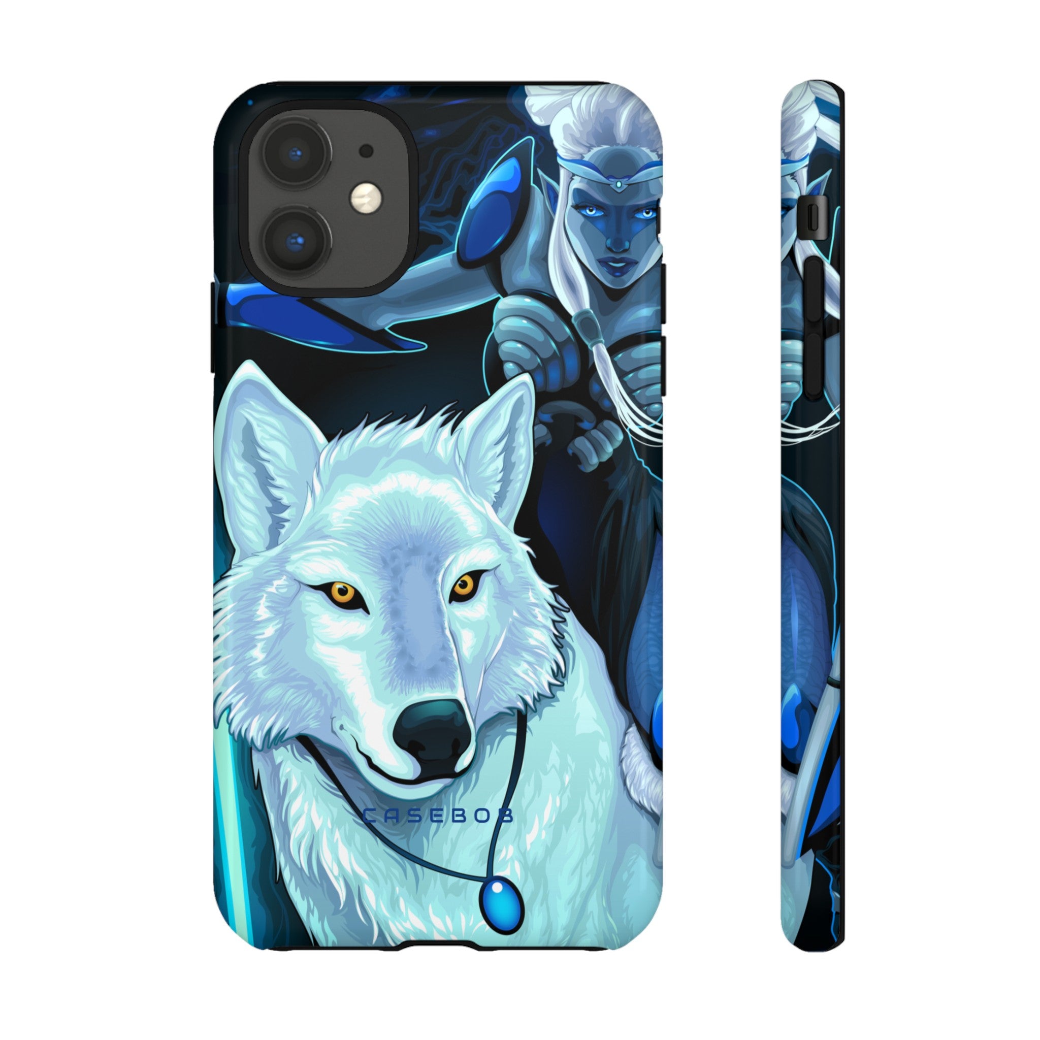 Elf with white wolf - Protective Phone Case