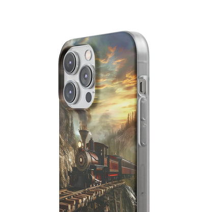 Vintage Steam Train Crossing Mountain Bridge iPhone 14 - Flexi Phone Case