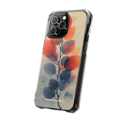 Orange Gray Leaves - Clear Impact iPhone 14 Phone Case