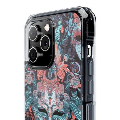 Mystic Teal Coral Mask - Clear Impact iPhone 14 Phone Case