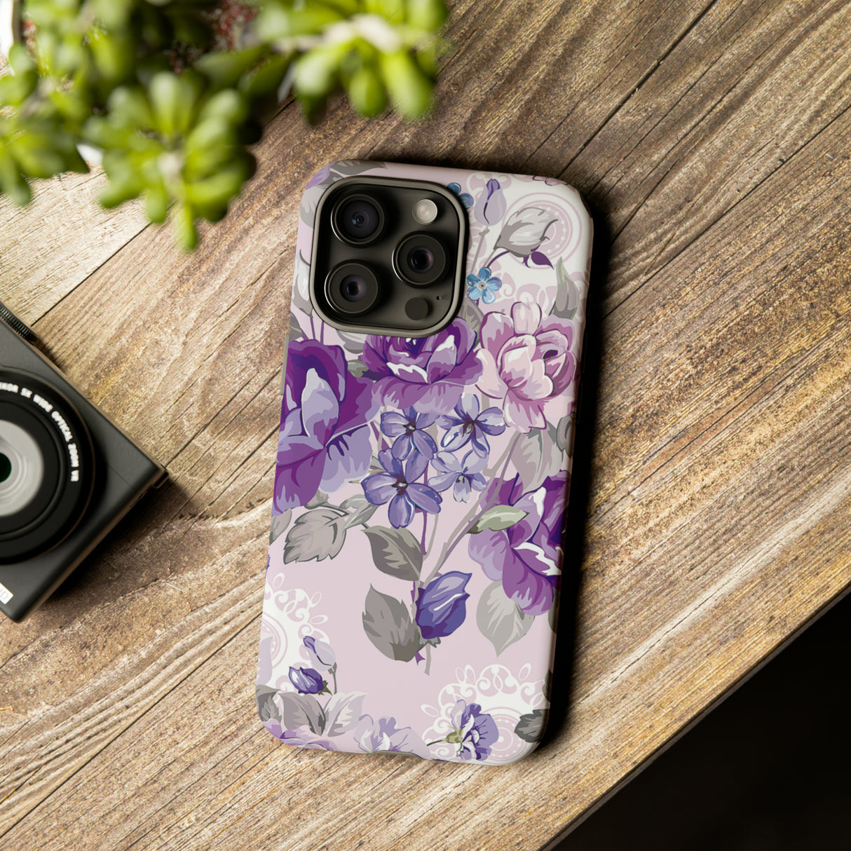 Beautiful vintage purple flower iPhone case (Protective) - Protective Phone Case