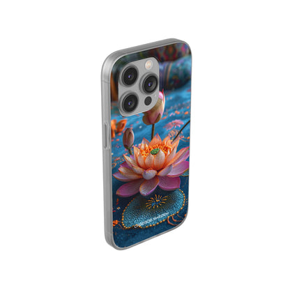 Vibrant Lotus Embroidery - Flexi iPhone 14 Phone Case