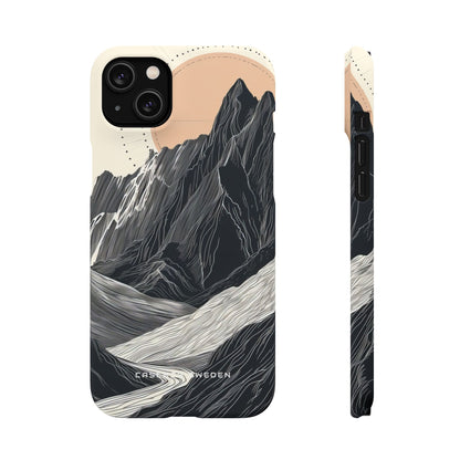 Minimalist Mountain Landscape with Flowing River iPhone 14 - Slim Phone Case