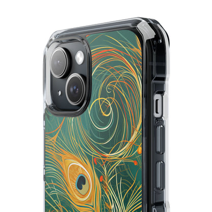 Peacock Elegance in Teal and Gold iPhone 15 - Clear Impact Phone Case