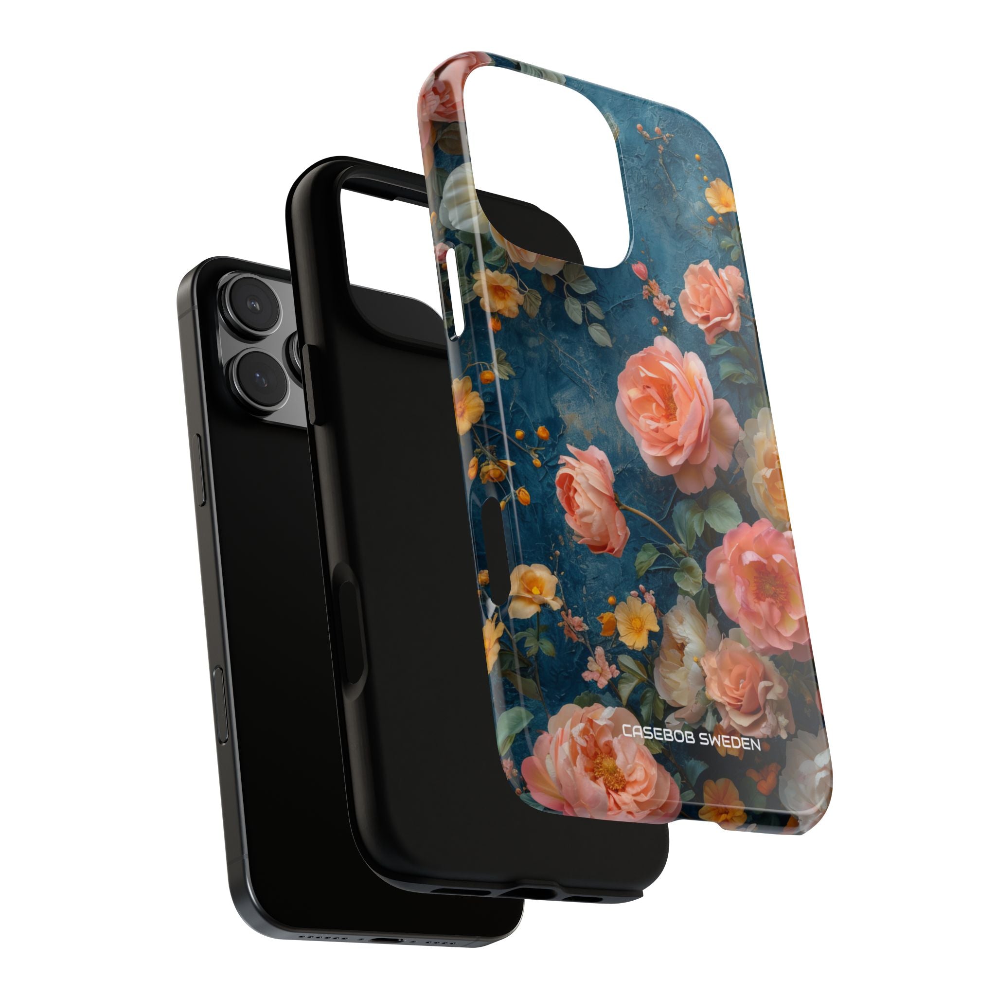 Blue Floral Elegance - Tough iPhone 16 Phone Case