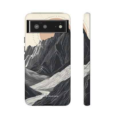 Minimalist Mountain Landscape with Flowing River Google Pixel 6 - Tough Phone Case