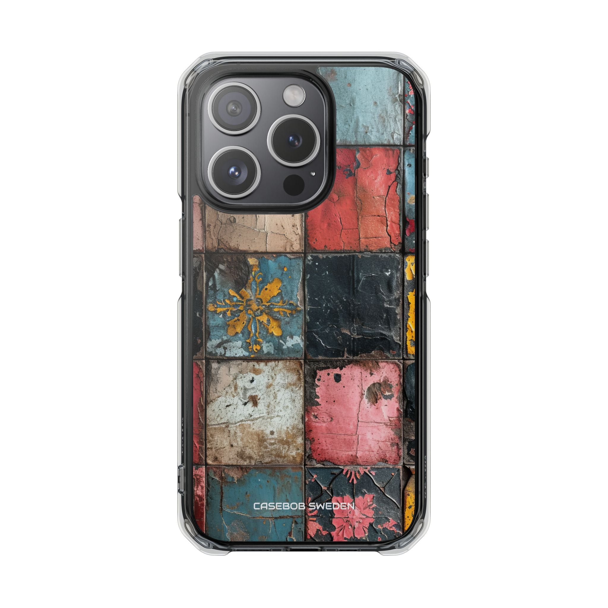 Rustic Red-Yellow Vintage Tiles - Clear Impact iPhone 15 Phone Case