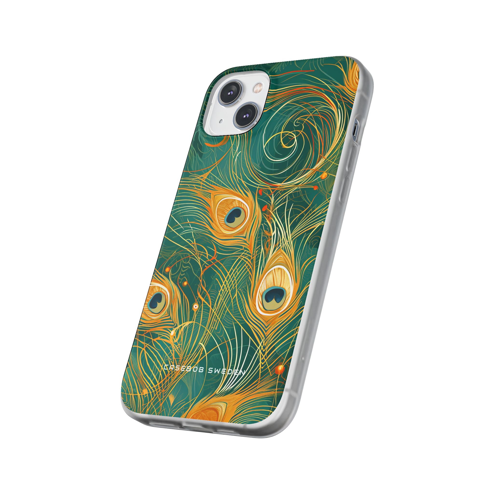 Peacock Elegance in Teal and Gold iPhone 14 - Flexi Phone Case