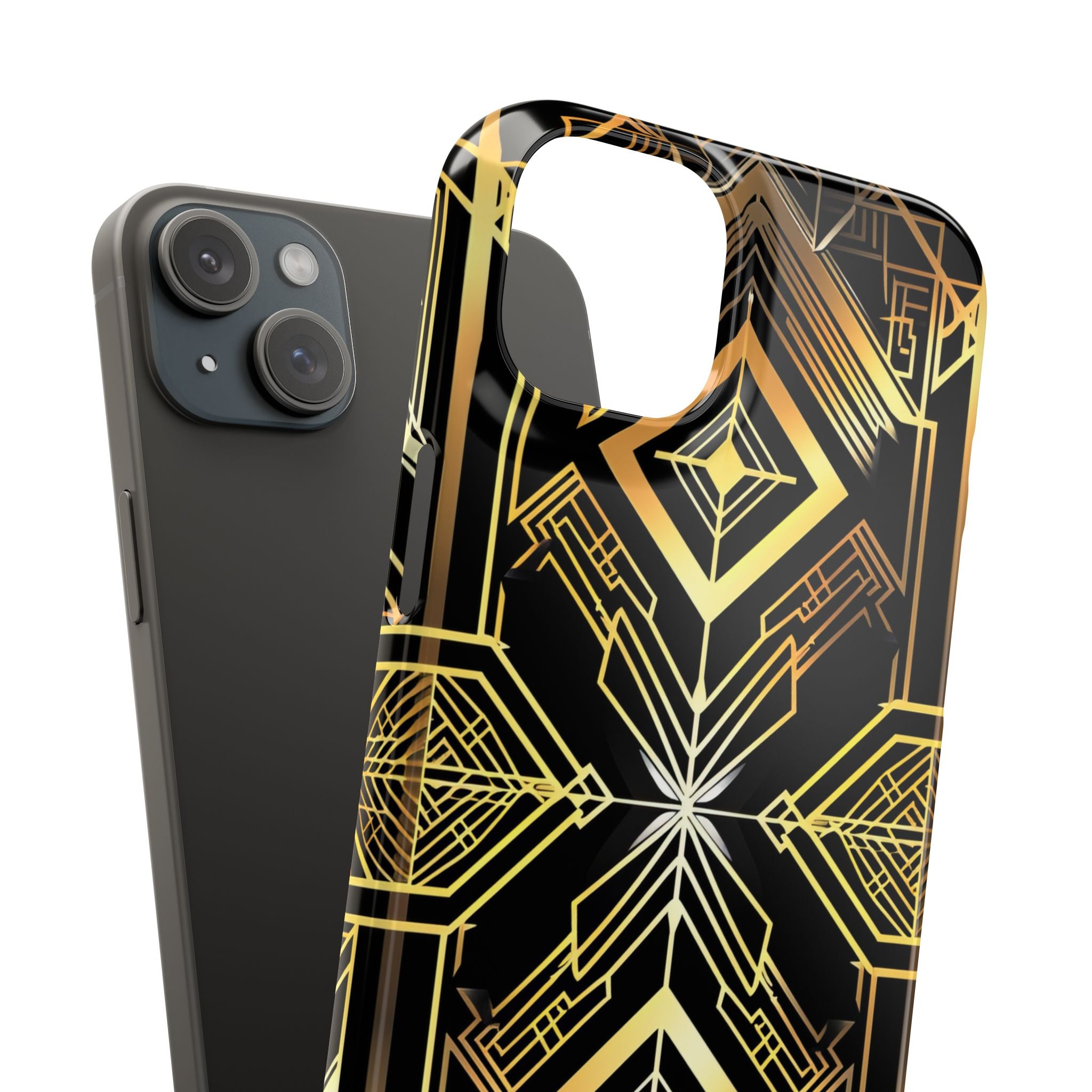 Golden Geometric Opulence iPhone 15 - Slim Phone Case