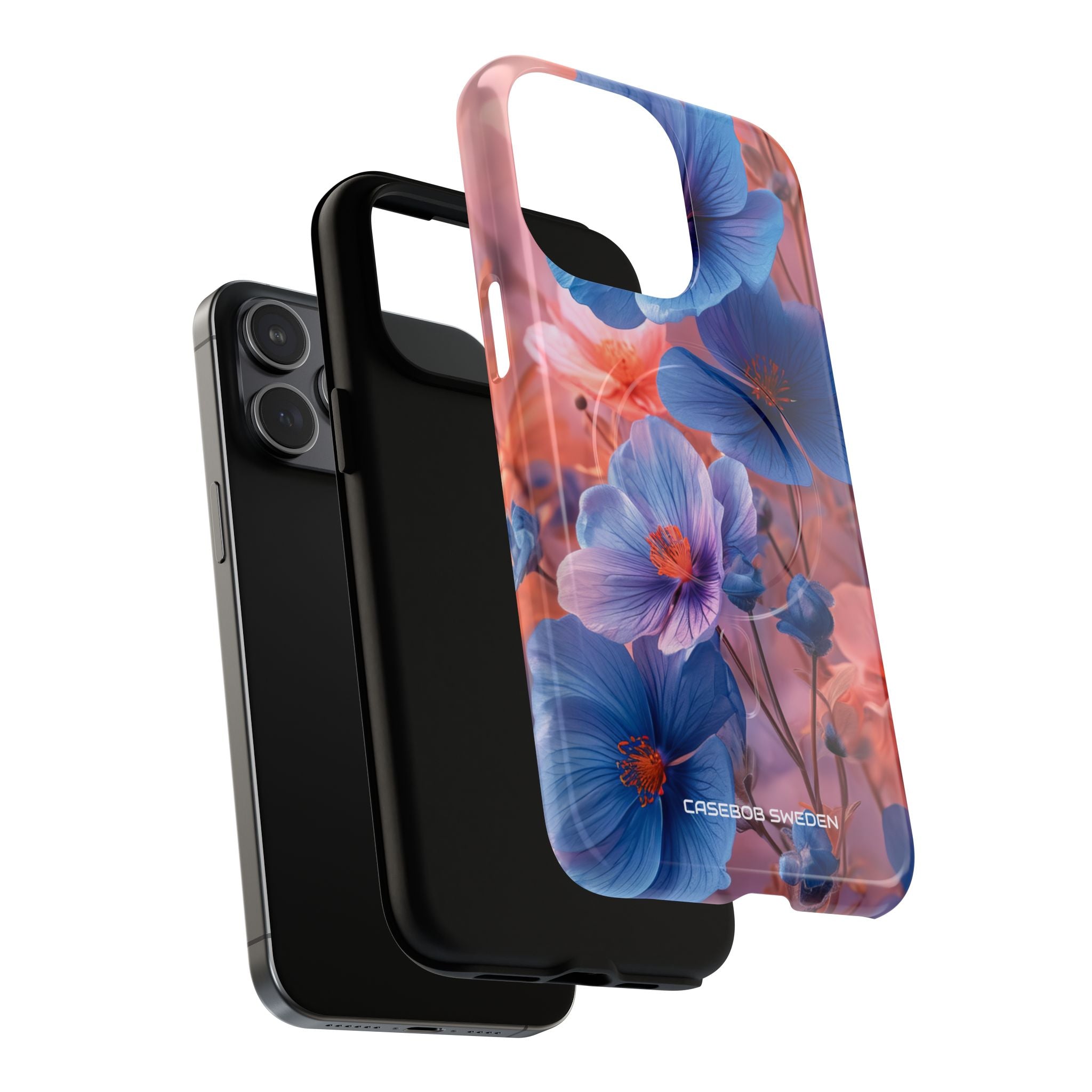 Blue Peach Blossoms - Tough + MagSafe® iPhone 15 Phone Case