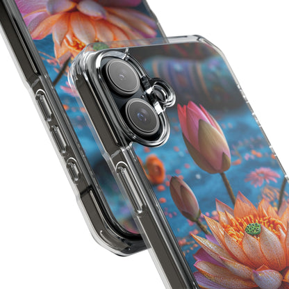 Vibrant Lotus Embroidery - Clear Impact iPhone 16 Phone Case