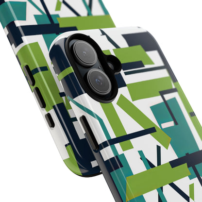 Green Geometry Glide iPhone 16 - Tough Phone Case