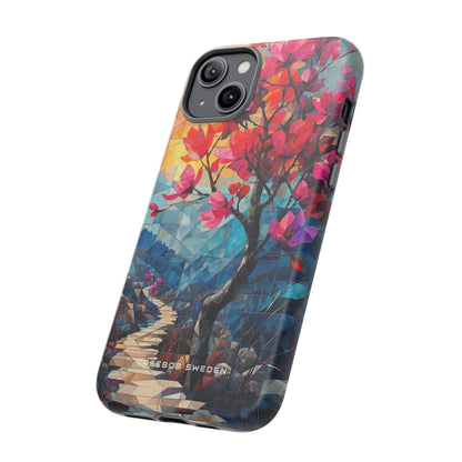 Vibrant Geometric Tree Landscape iPhone 14 - Tough Phone Case