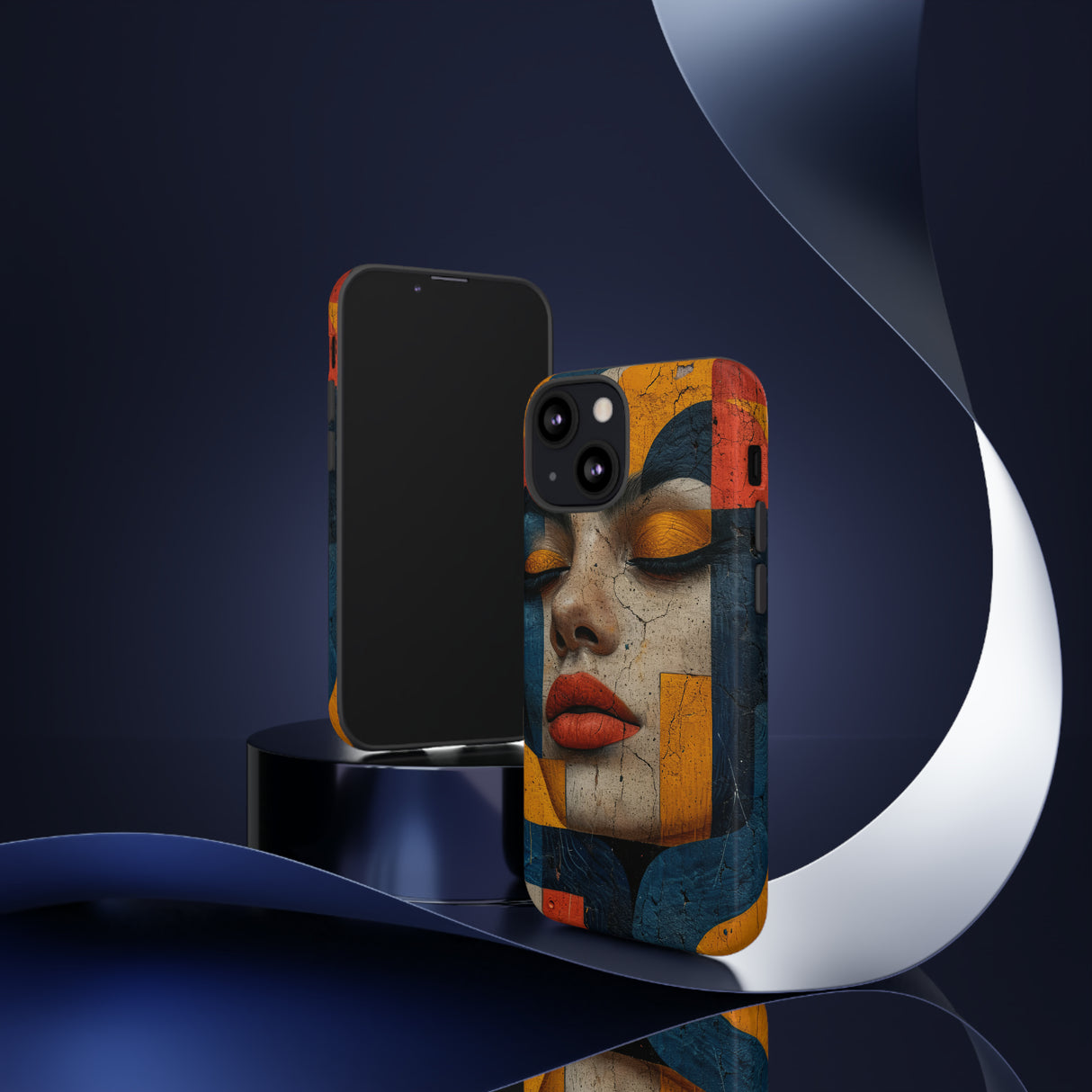 Blue Lady's Geometric Elegance - Protective Phone Case