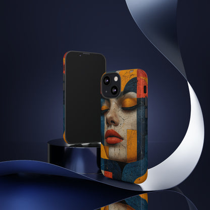 Blue Lady's Geometric Elegance - Protective Phone Case