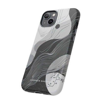 Fluid Rhythms: Monochrome Line Flow iPhone 14 - Tough Phone Case