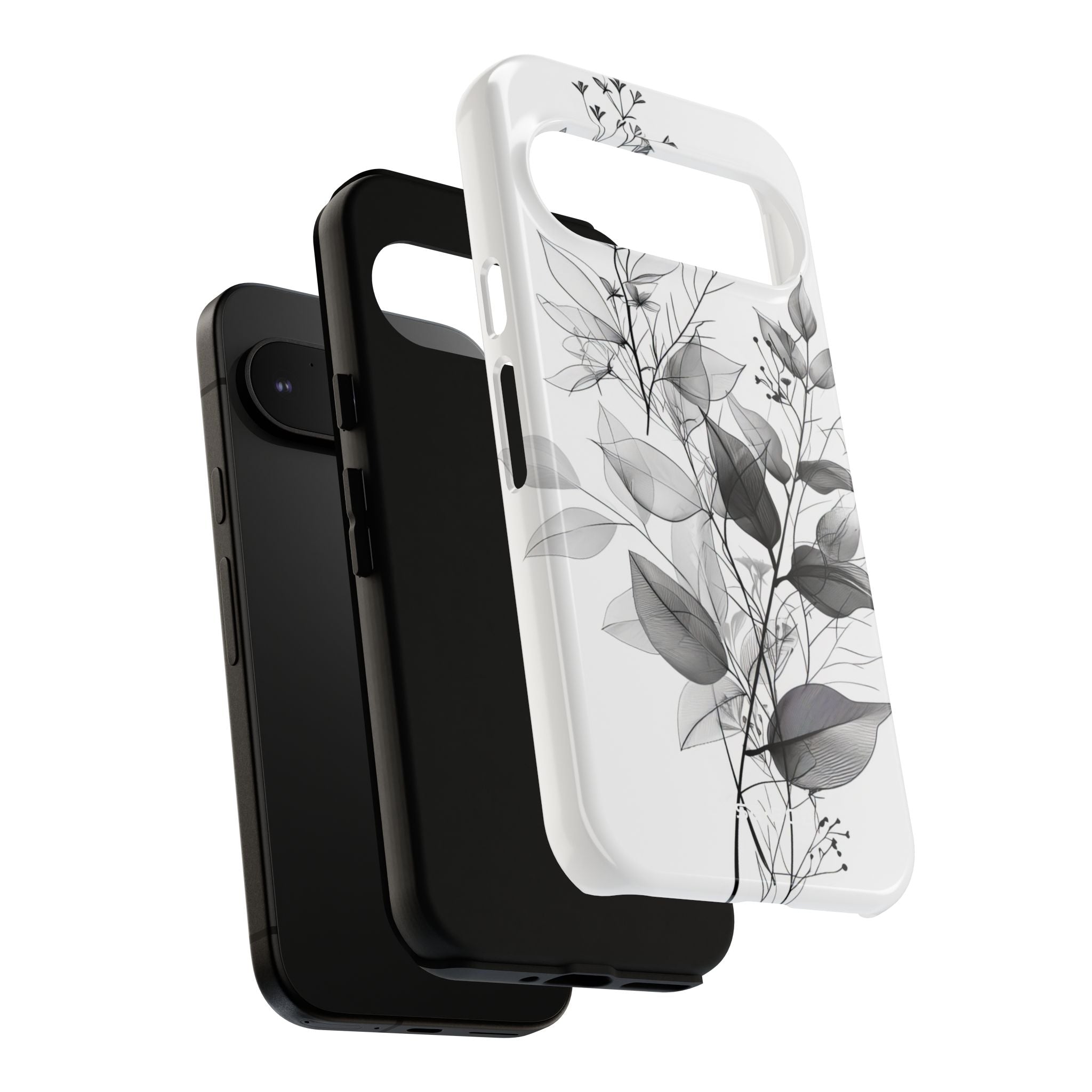 Veined Leaves Gray Google Pixel 9 Case - Tough
