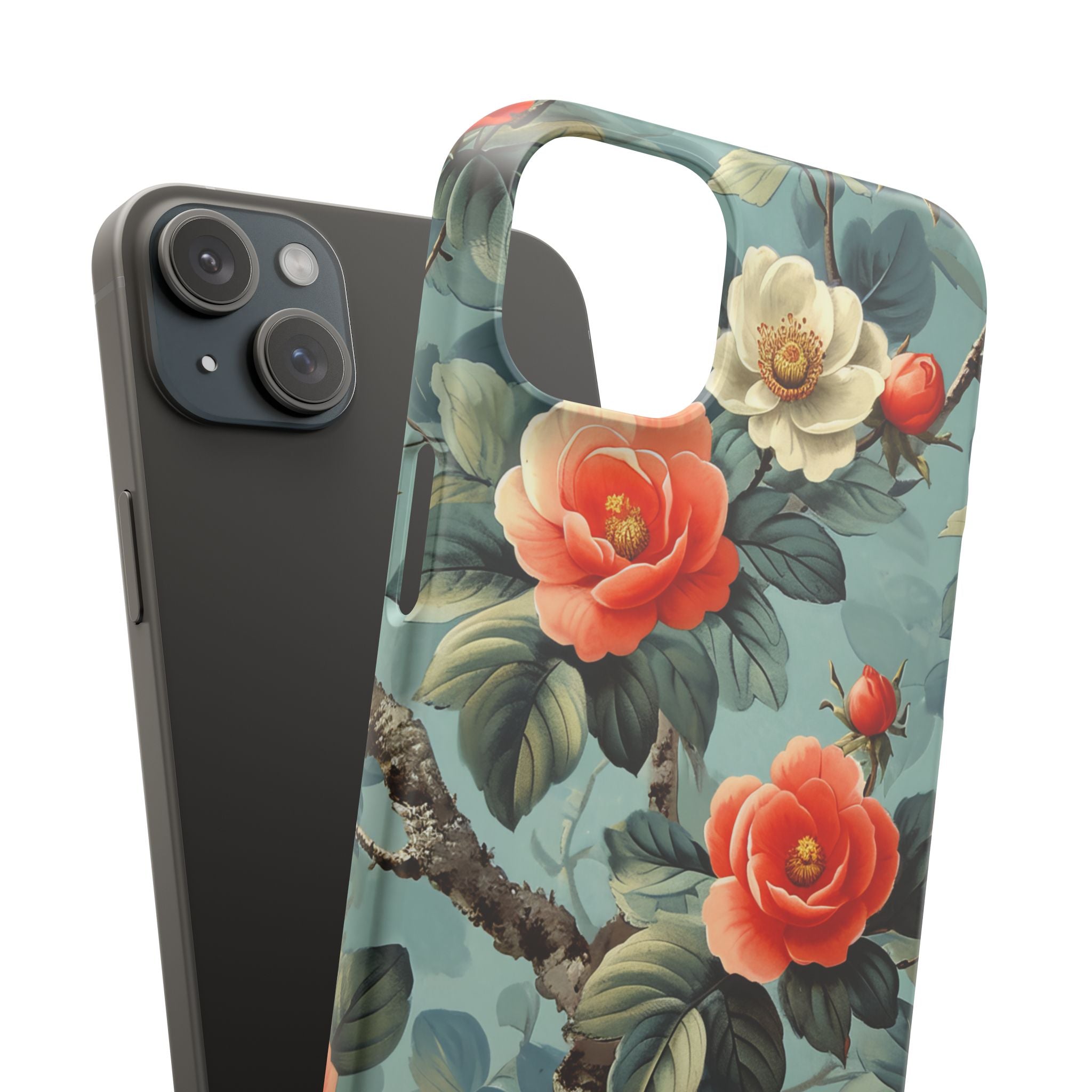 Vintage Floral Romance iPhone 15 - Schlanke Handyhülle