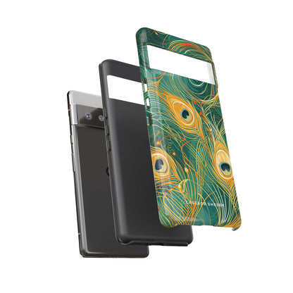 Peacock Elegance in Teal and Gold Google Pixel 6 - Tough Phone Case