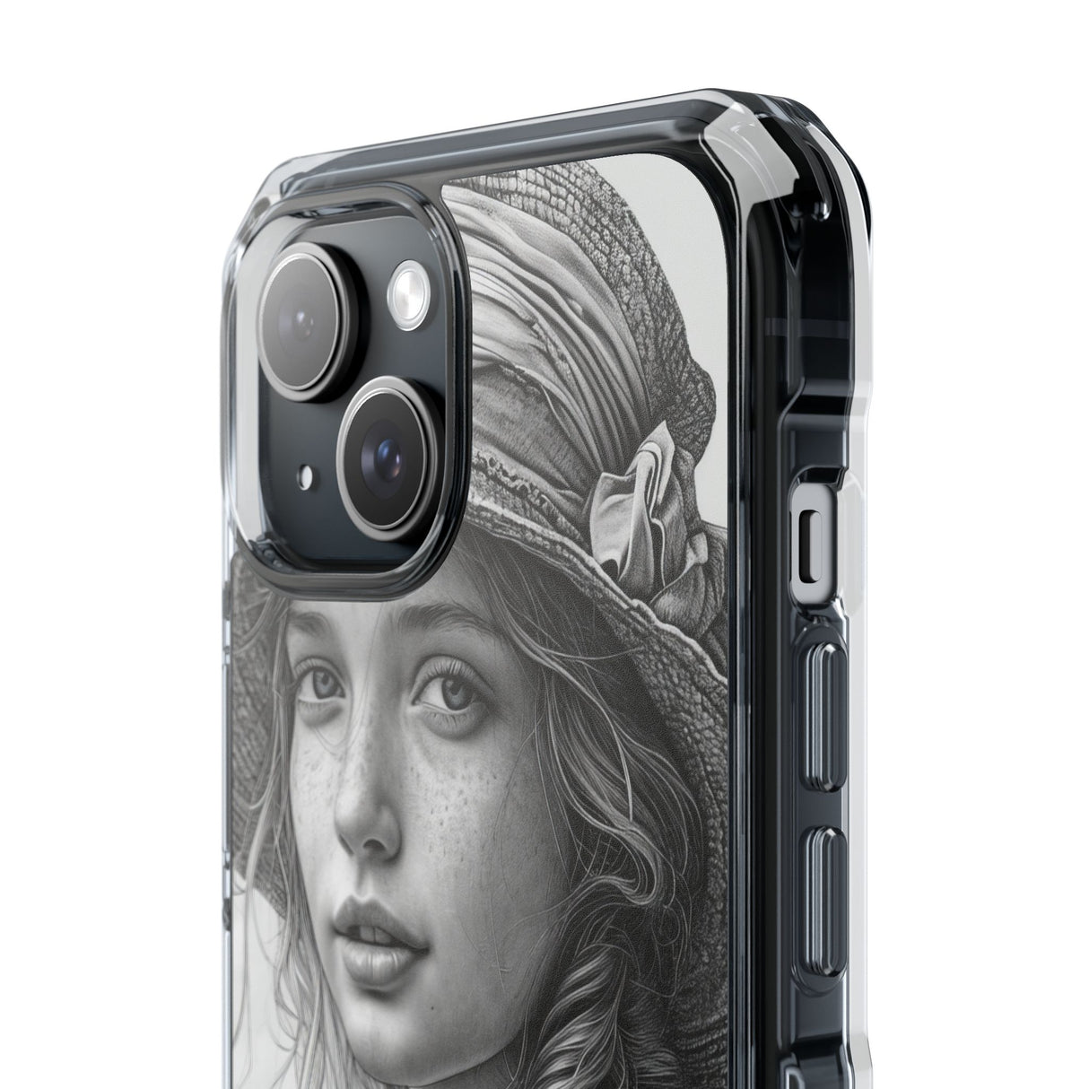 Serene Sketch Portrait - Phone Case for iPhone (Clear Impact - Magnetic)