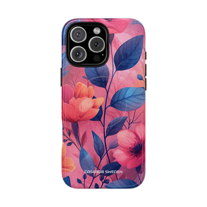 Pink Blue Floral - Tough + MagSafe® iPhone 16 Phone Case