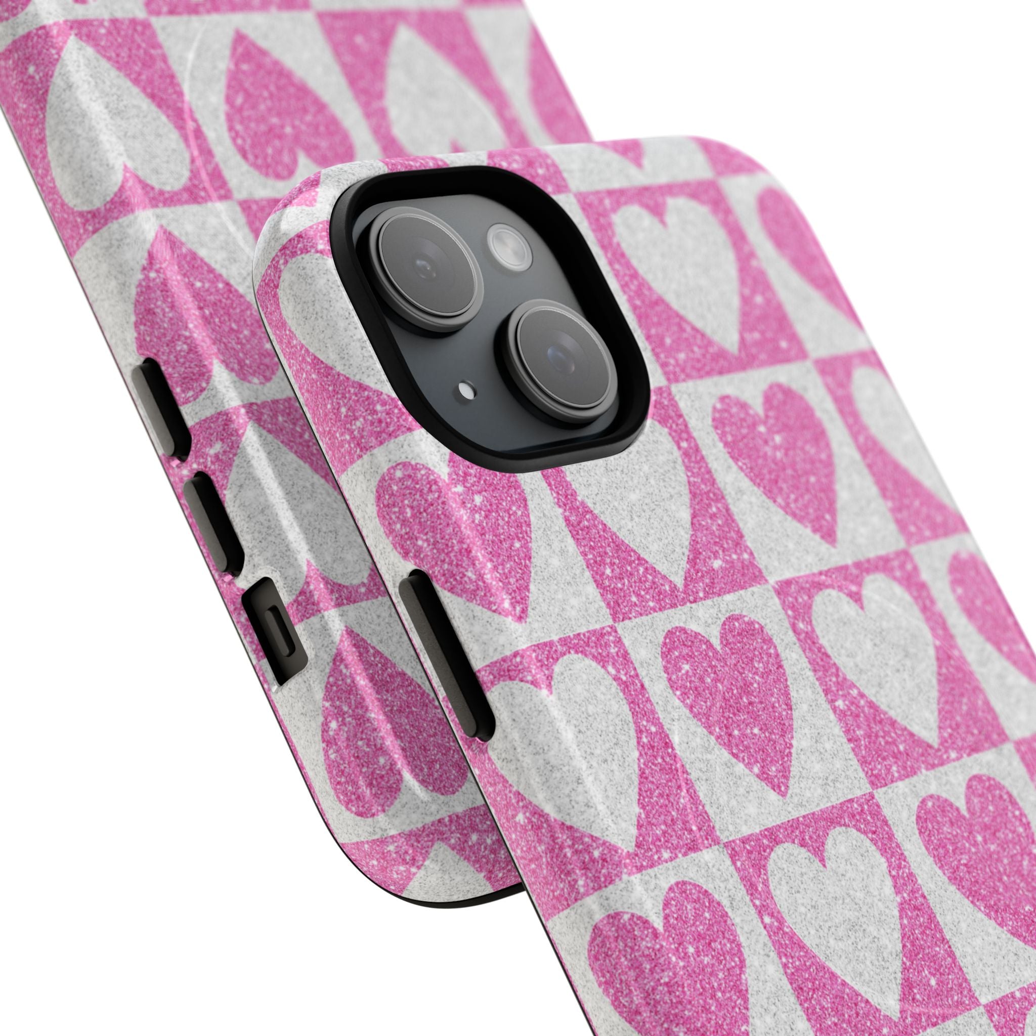 Glitter Heart Grid iPhone 15 Plus Case - Tough+
