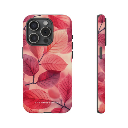 Elegant Pink Leaves iPhone 15 - Tough Phone Case