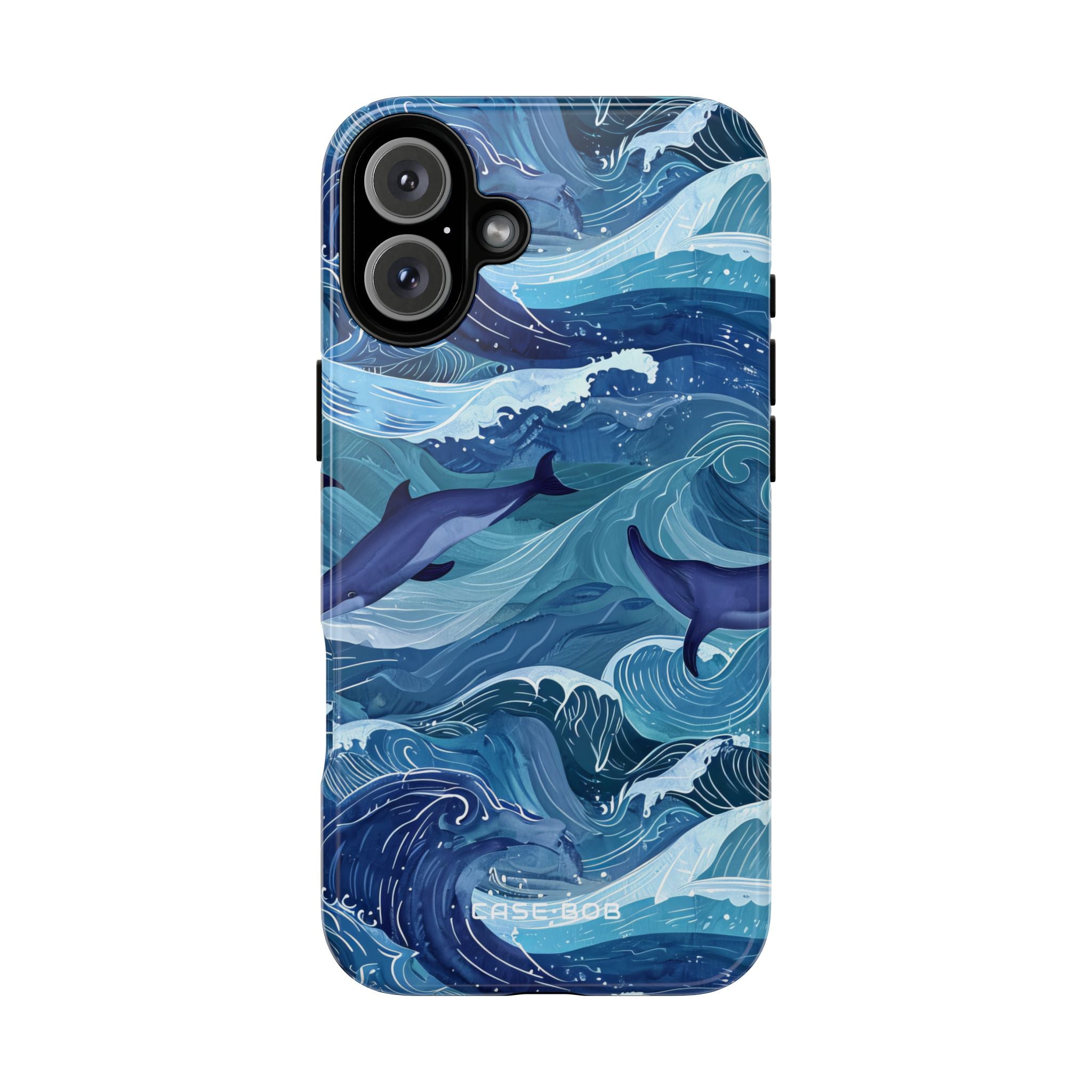 Dolphin Swirl Navy iPhone 16 Plus Case - Tough