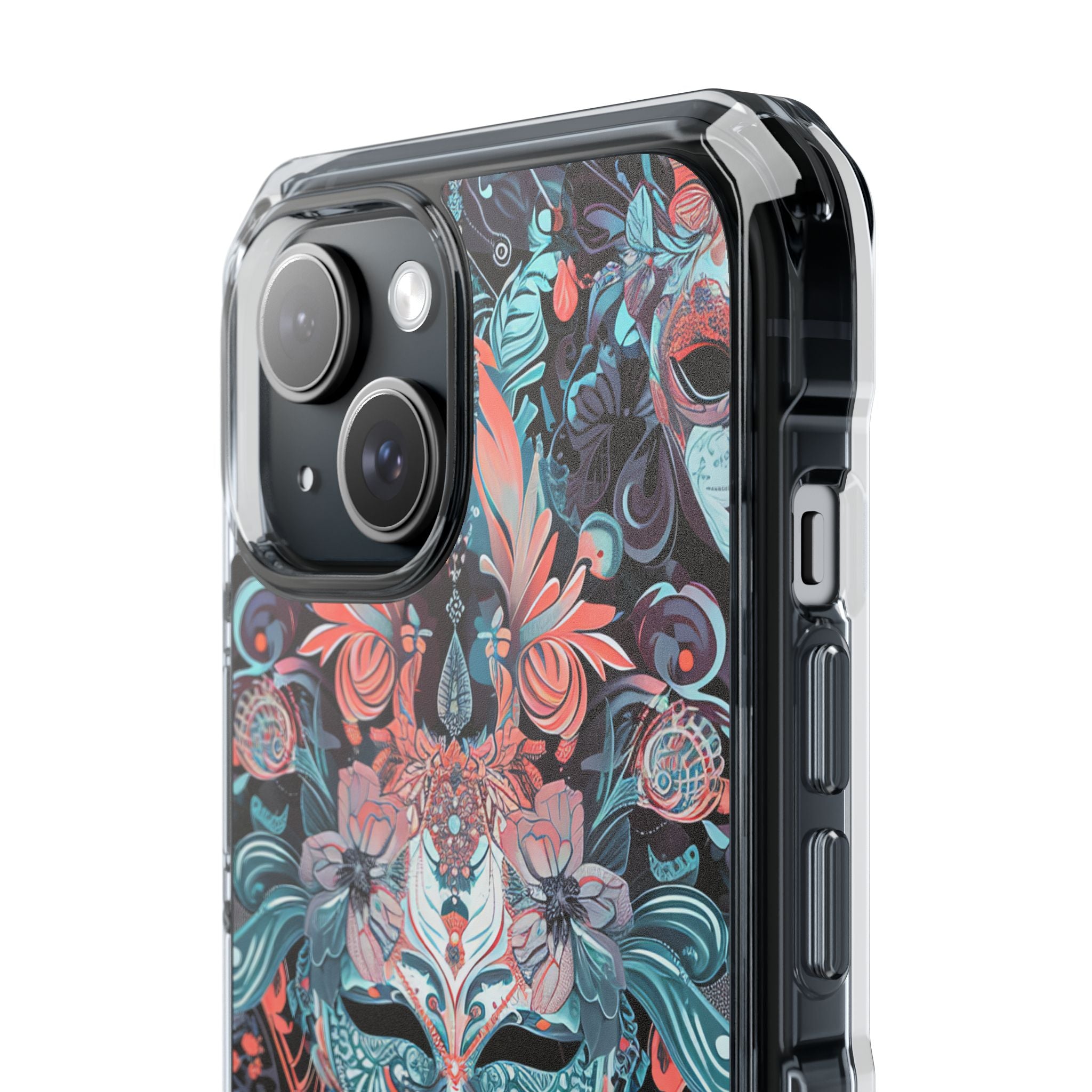 Mystic Teal Coral Mask - Clear Impact iPhone 15 Phone Case