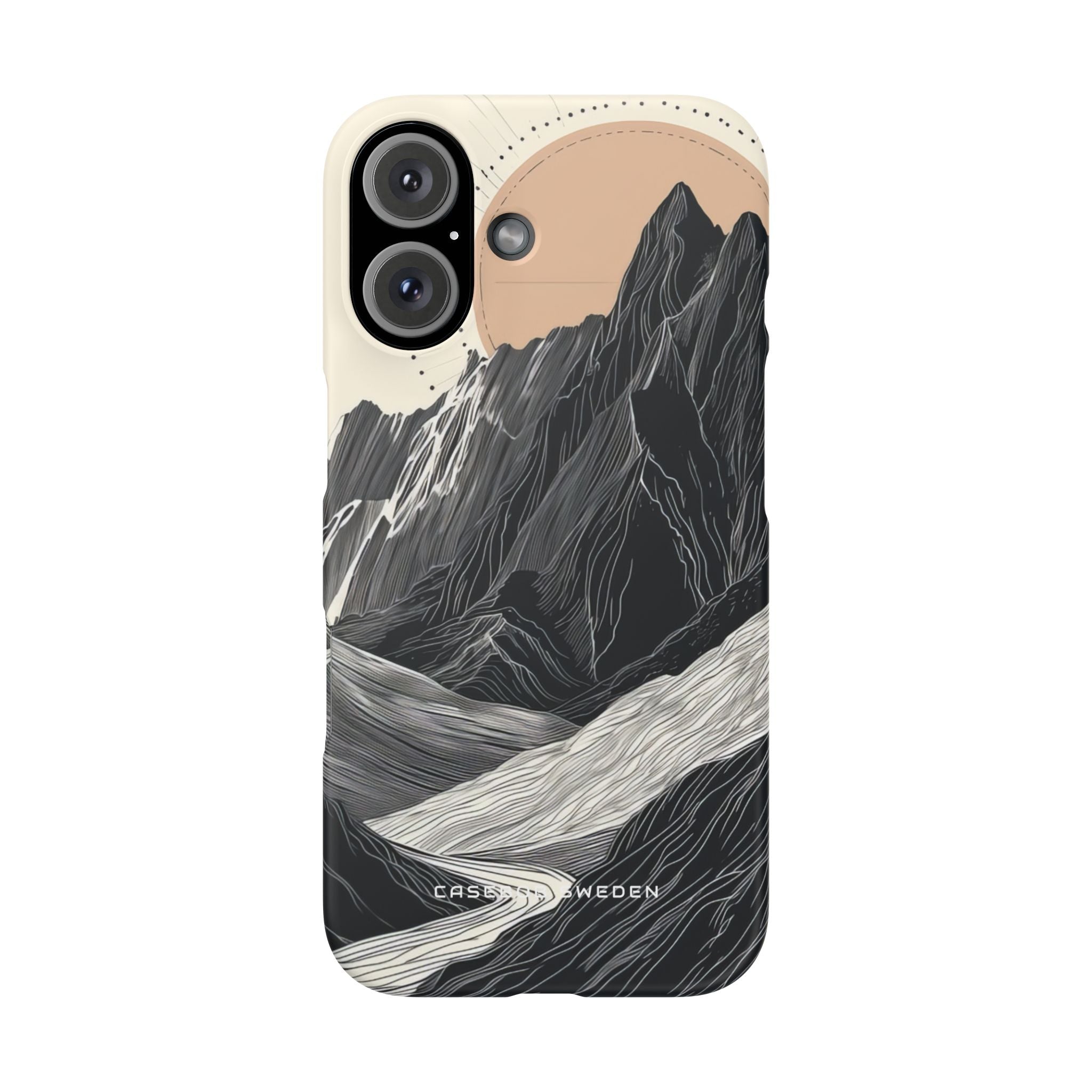 Minimalist Mountain Landscape with Flowing River iPhone 16 - Slim Phone Case